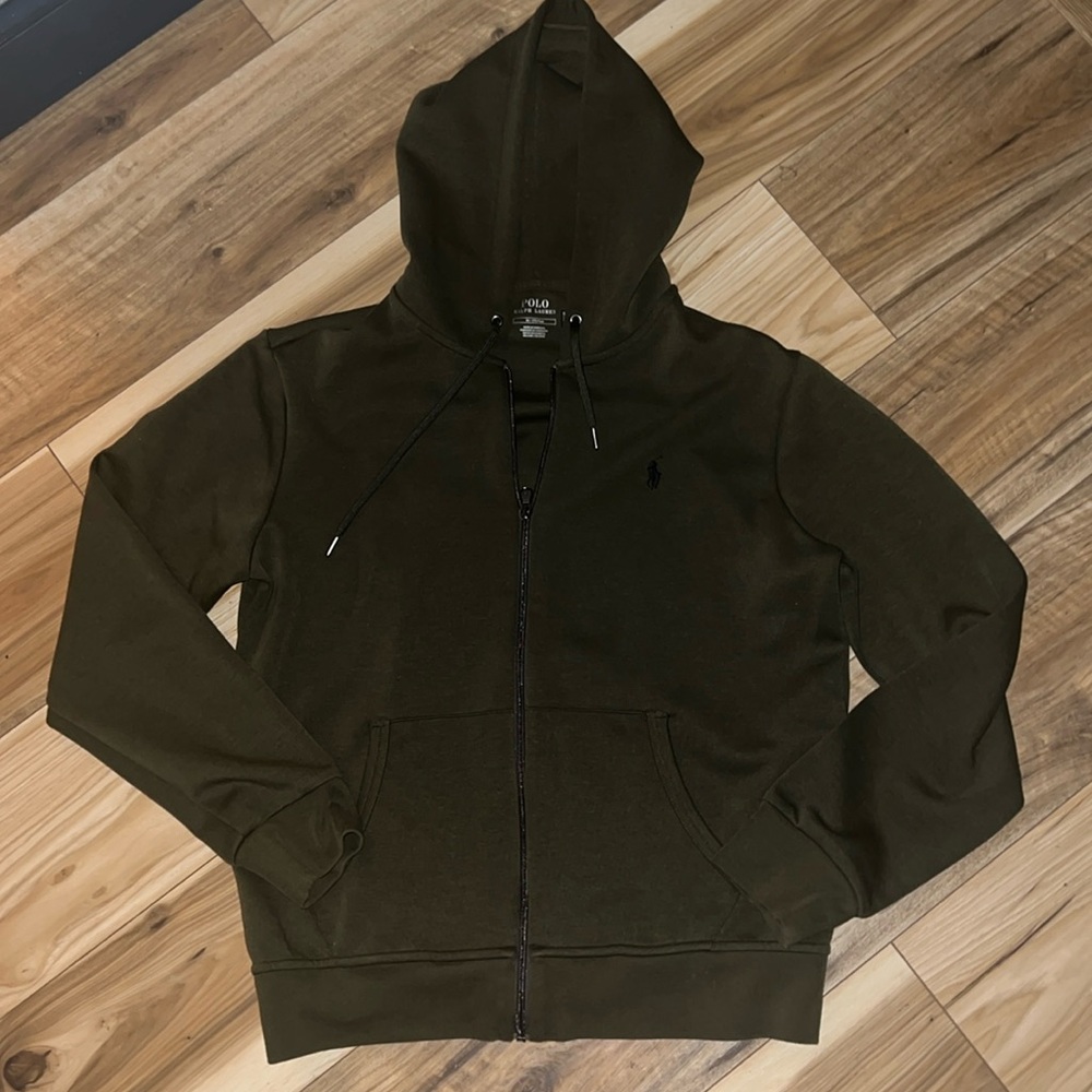 EUC Authentic Polo by Ralph Lauren Double-Knit Full-Zip Hoodie Sz Med Army Green